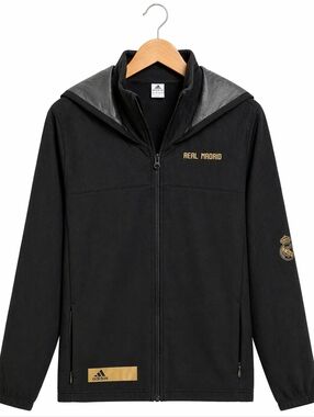 Adidas Real Madrid Zip-Up Jacket Black Gold Logo Size L (Women’s) Athletic Hoodi
